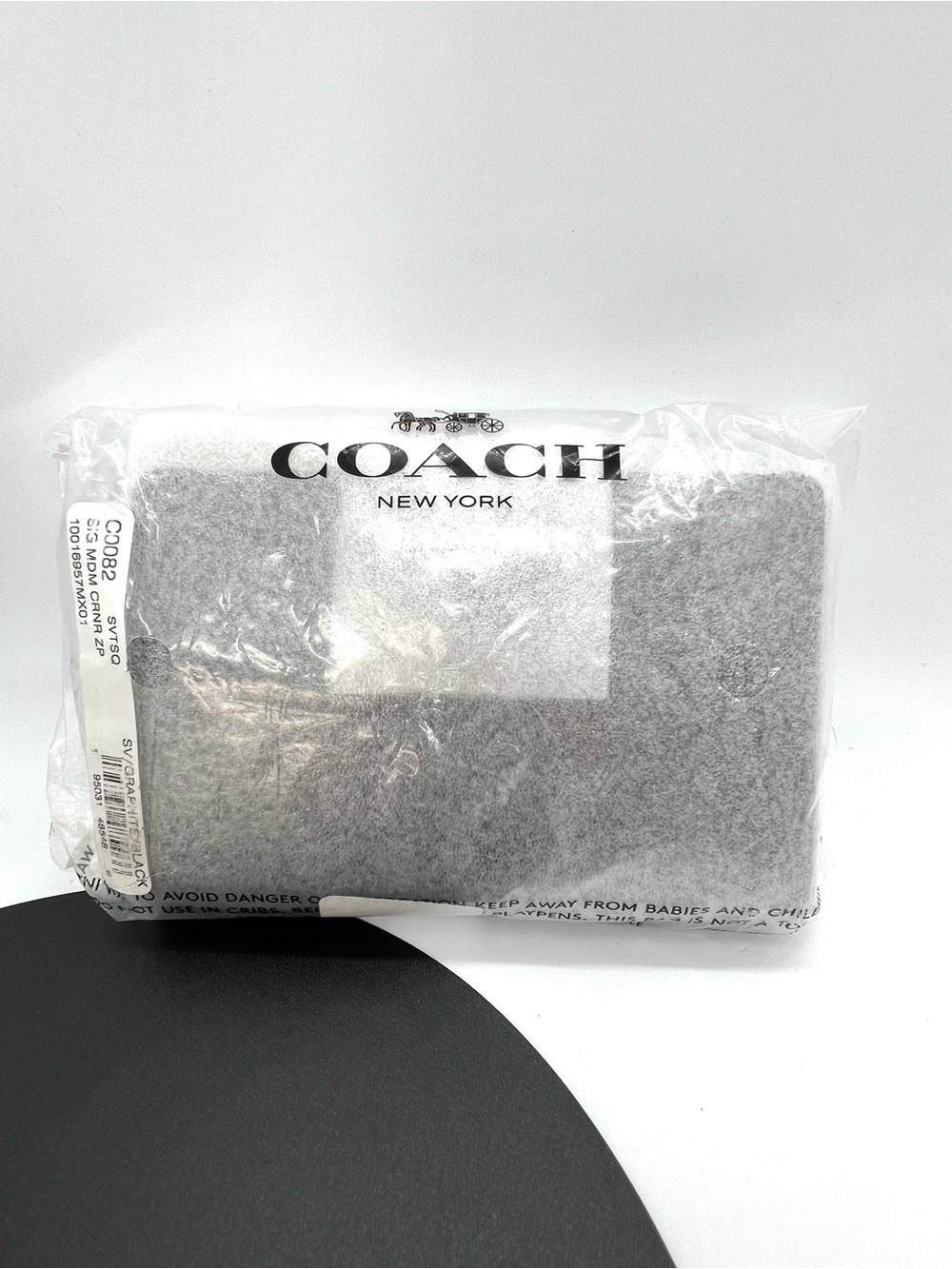 Coach Medium Corner Zip Wallet Signature Canvas Graphite Black C0082 NWT - Picture 15 of 16
